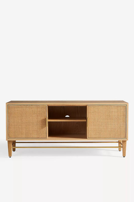 Handmade Cane Media Console in Natural Color | Wallace Cane Media Console Media Console - Bone Inlay Furnitures
