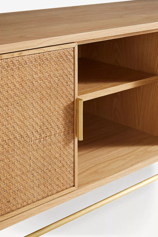 Handmade Cane Media Console in Natural Color | Wallace Cane Media Console Media Console - Bone Inlay Furnitures