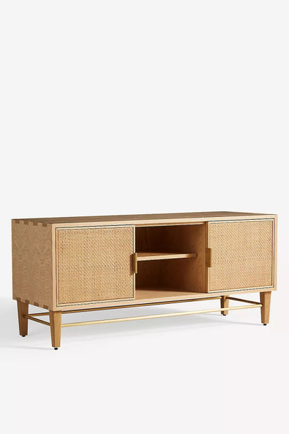 Handmade Cane Media Console in Natural Color | Wallace Cane Media Console Media Console - Bone Inlay Furnitures
