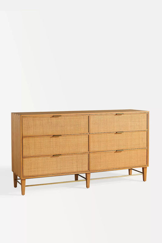 Handmade Cane Six - Drawer Dresser | Cane Living Room Decor Furniture Drawer Dresser - Bone Inlay Furnitures