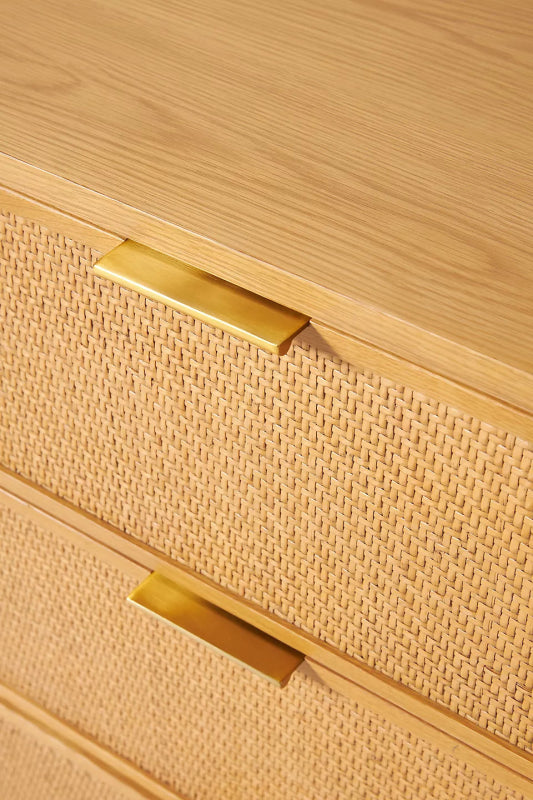 Handmade Cane Three - Drawer Dresser in Natural Color | Cane Living Room Decor Furniture Chest of Drawers - Bone Inlay Furnitures