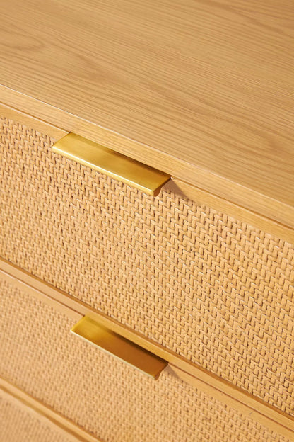Handmade Cane Three - Drawer Dresser in Natural Color | Cane Living Room Decor Furniture Chest of Drawers - Bone Inlay Furnitures