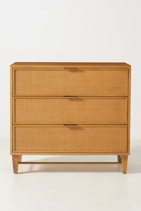 Handmade Cane Three - Drawer Dresser in Natural Color | Cane Living Room Decor Furniture Chest of Drawers - Bone Inlay Furnitures