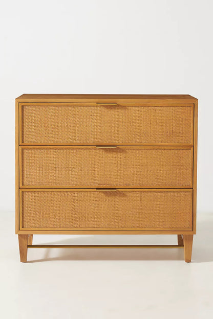 Handmade Cane Three - Drawer Dresser in Natural Color | Cane Living Room Decor Furniture Chest of Drawers - Bone Inlay Furnitures