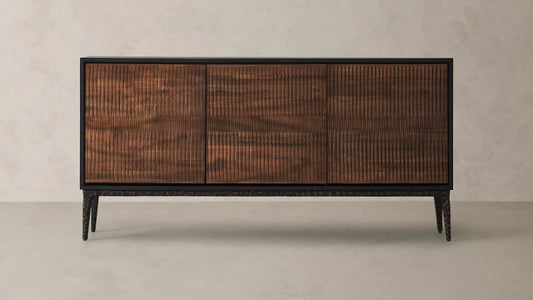 Handmade Design Black and Brown Aluminum Frame Solid Wood Three Doors Sideboard Cabinet Buffet & Sideboard - Bone Inlay Furnitures
