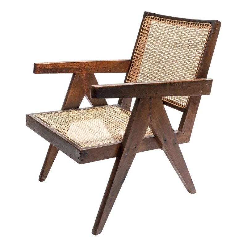 Handmade Designer A - Shaped Pierre Jeanneret 1955 Cane Office Chair Chair - Bone Inlay Furnitures