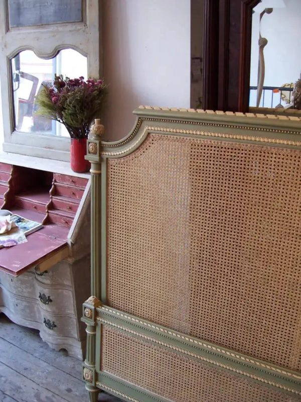 Handmade Designer Beautiful Cane Bed with Headboard Bed - Bone Inlay Furnitures