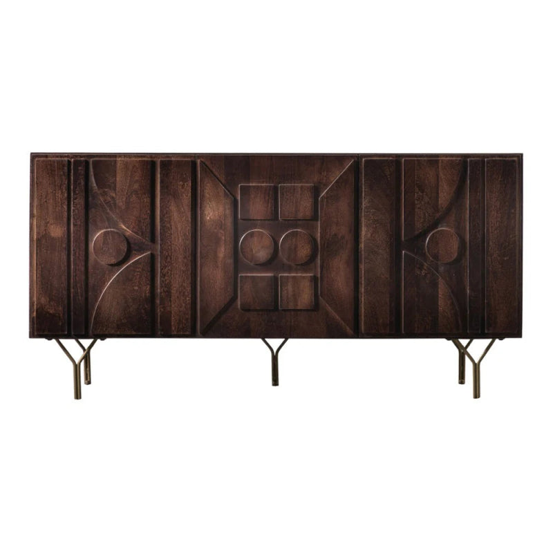 Handmade Designer Sideboard Dark Brown Three Door Buffet Buffet & Sideboard - Bone Inlay Furnitures