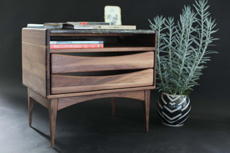 Handmade Designer Solid Wooden Nightstand with two drawers and One Shelf Nightstand - Bone Inlay Furnitures