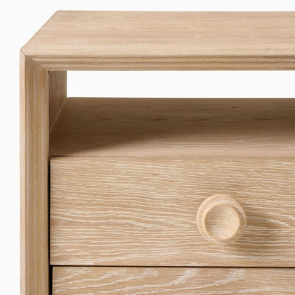 Handmade Designer Wooden Natural Color Bedside Nightstand with One Shelf and Two Drawers Nightstand - Bone Inlay Furnitures