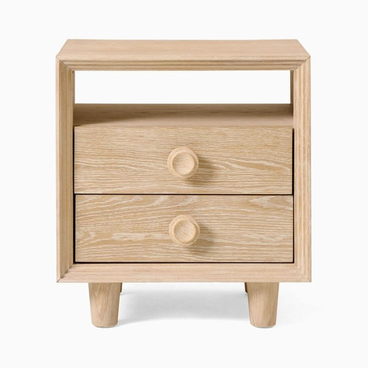 Handmade Designer Wooden Natural Color Bedside Nightstand with One Shelf and Two Drawers Nightstand - Bone Inlay Furnitures