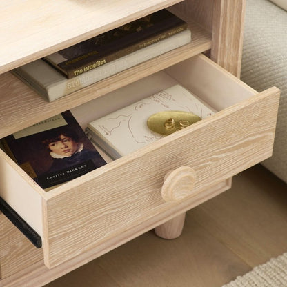 Handmade Designer Wooden Natural Color Bedside Nightstand with One Shelf and Two Drawers Nightstand - Bone Inlay Furnitures