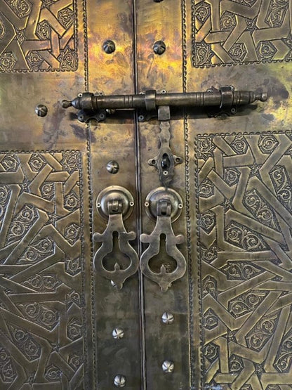 Handmade Embossed Metal Golden Moroccan Royal Double Door Armoire - Bone Inlay Furnitures