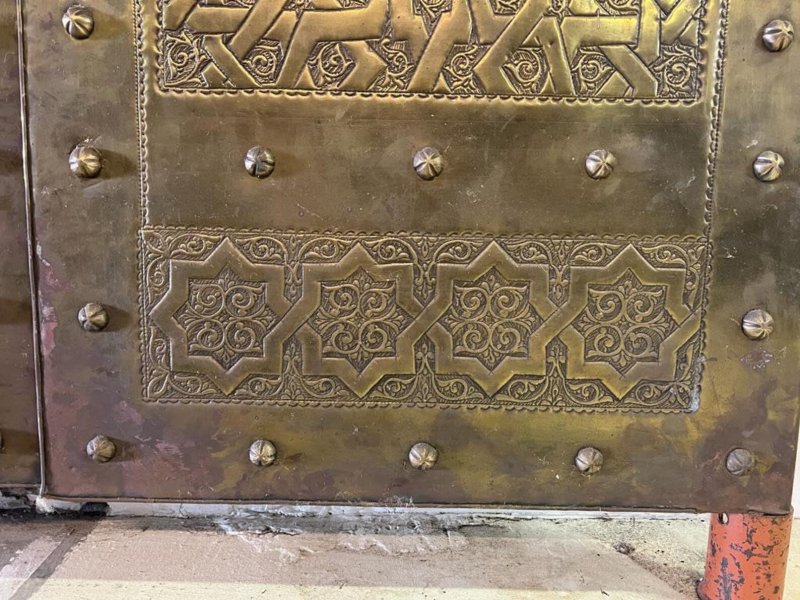 Handmade Embossed Metal Golden Moroccan Royal Double Door Armoire - Bone Inlay Furnitures