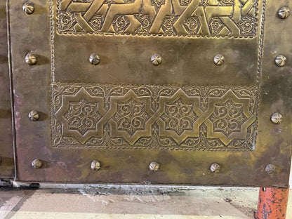 Handmade Embossed Metal Golden Moroccan Royal Double Door Armoire - Bone Inlay Furnitures