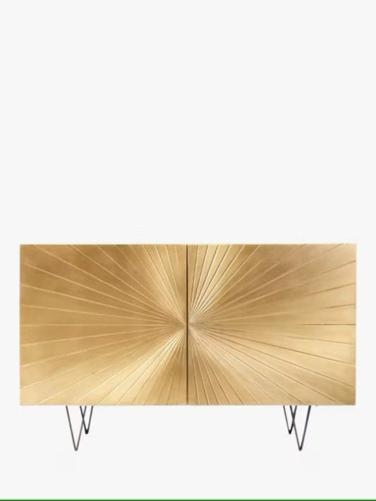 Handmade Embossed Metal Two Door Golden Sideboard Cabinet Sideboard - Bone Inlay Furnitures