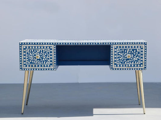 Handmade Exclusive Bone Inlay Work Desk Console Table in Blue Color work desk - Bone Inlay Furnitures