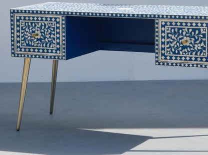 Handmade Exclusive Bone Inlay Work Desk Console Table in Blue Color work desk - Bone Inlay Furnitures