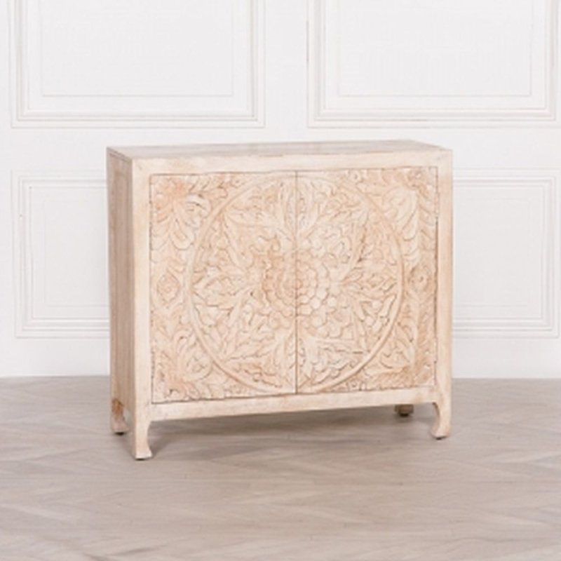 Handmade Floral Carving Cabinet | Hand Carved Cabinetry Furniture Cabinet - Bone Inlay Furnitures
