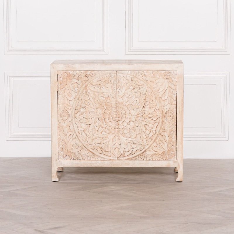 Handmade Floral Carving Cabinet | Hand Carved Cabinetry Furniture Cabinet - Bone Inlay Furnitures