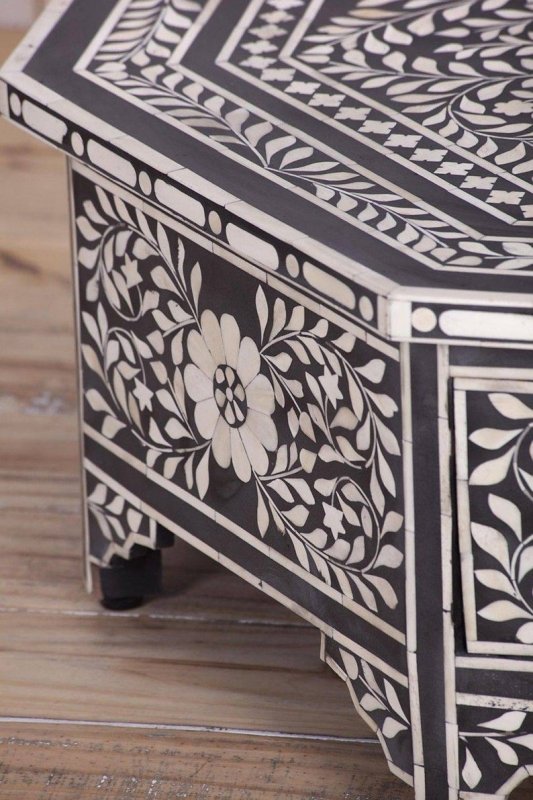 Handmade Floral Design Bone inlay Octagonal Coffee Table with Drawers Center Table - Bone Inlay Furnitures