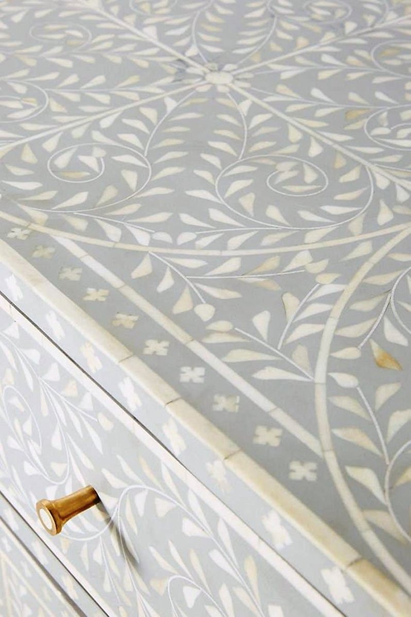 Handmade Scroll Vine Bone Inlay Buffet in Blue