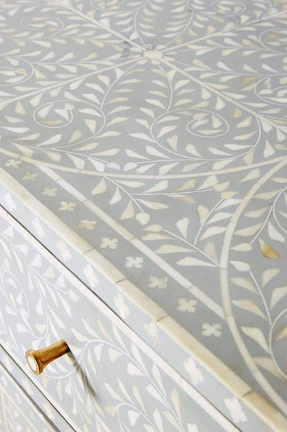 Handmade Scroll Vine Bone Inlay Buffet in Blue