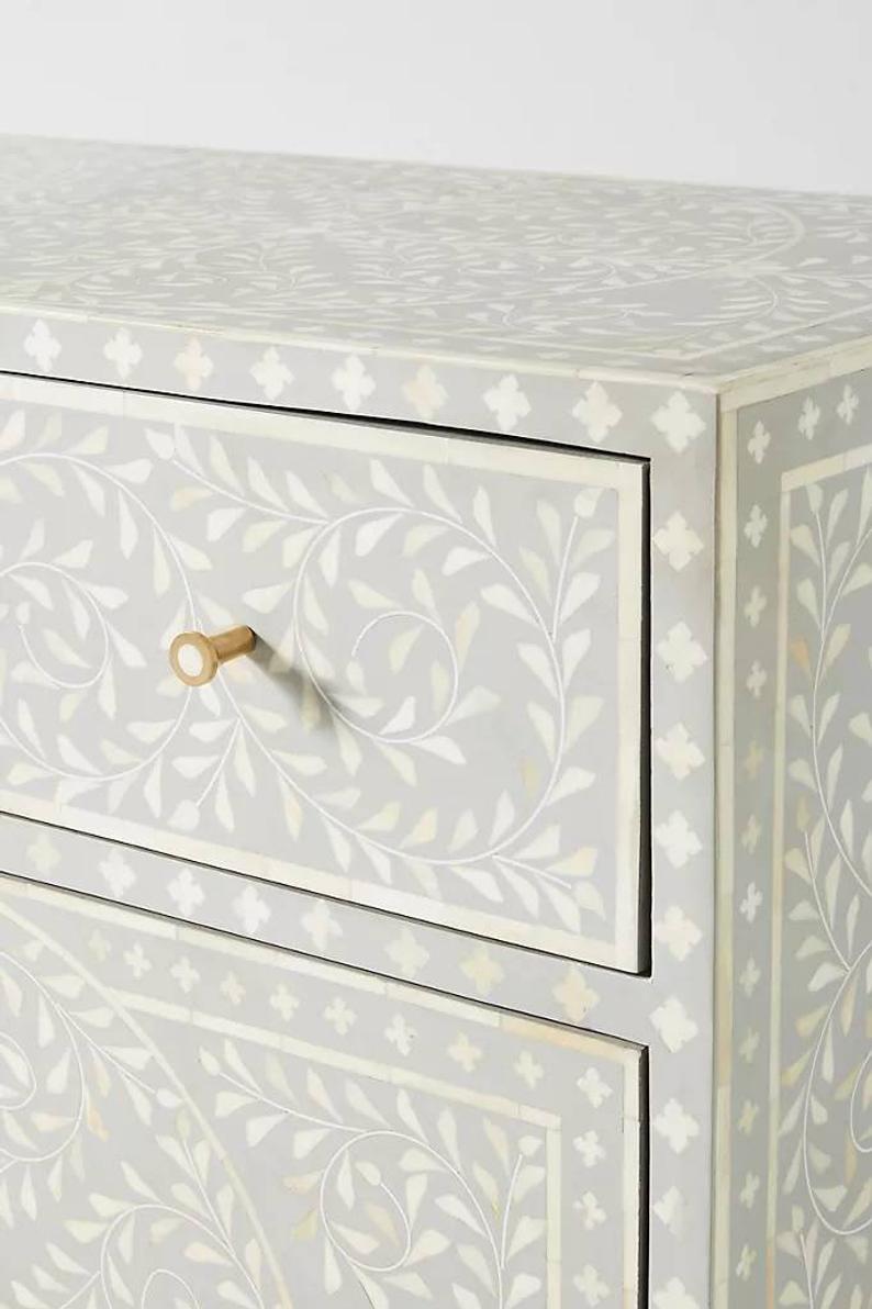 Handmade Scroll Vine Bone Inlay Buffet in Blue