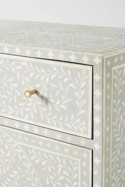 Handmade Scroll Vine Bone Inlay Buffet in Blue