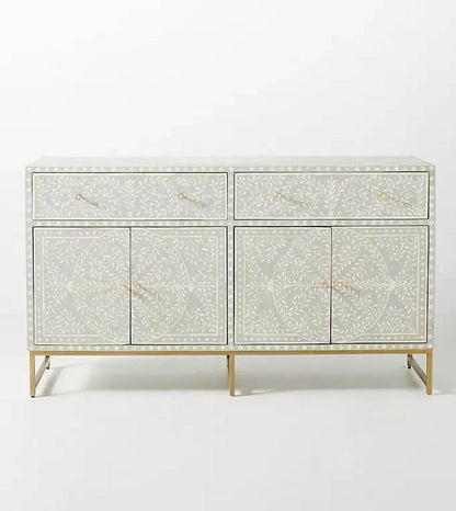 Handmade Scroll Vine Bone Inlay Buffet in Blue