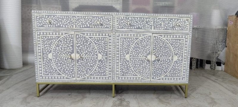 Handmade Four - Door Scroll Vine Bone Inlay Sideboard Buffet & Sideboard - Bone Inlay Furnitures