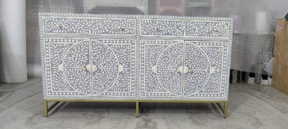 Handmade Four - Door Scroll Vine Bone Inlay Sideboard Buffet & Sideboard - Bone Inlay Furnitures