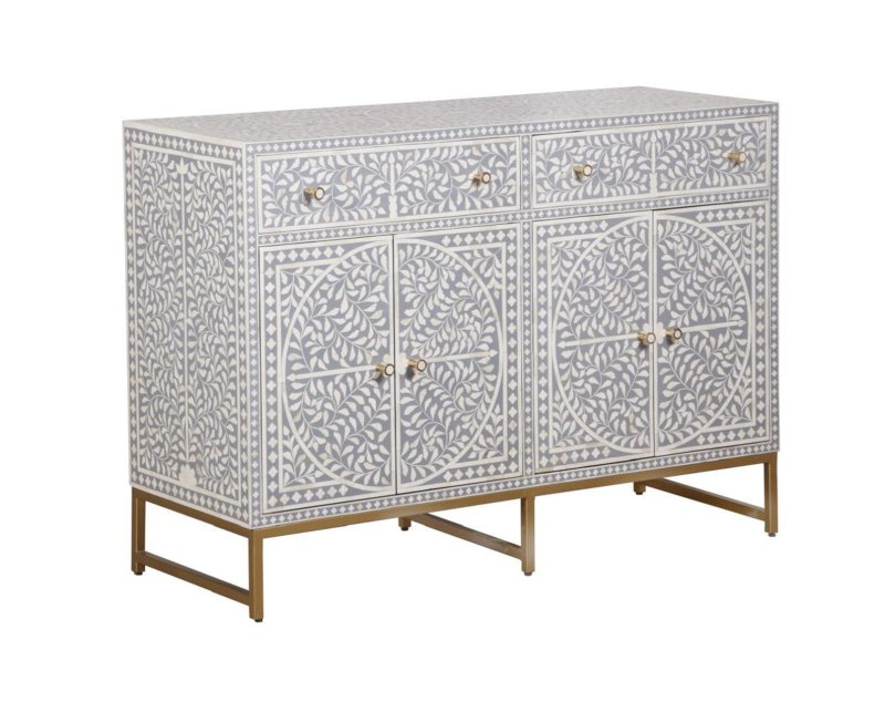 Handmade Four - Door Scroll Vine Bone Inlay Sideboard Buffet & Sideboard - Bone Inlay Furnitures
