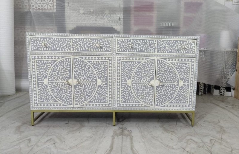 Handmade Four - Door Scroll Vine Bone Inlay Sideboard Buffet & Sideboard - Bone Inlay Furnitures