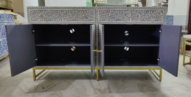 Handmade Four - Door Scroll Vine Bone Inlay Sideboard Buffet & Sideboard - Bone Inlay Furnitures