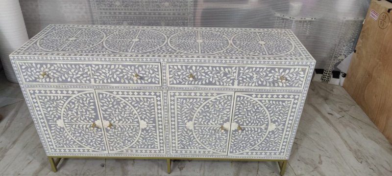 Handmade Four - Door Scroll Vine Bone Inlay Sideboard Buffet & Sideboard - Bone Inlay Furnitures