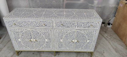 Handmade Four - Door Scroll Vine Bone Inlay Sideboard Buffet & Sideboard - Bone Inlay Furnitures