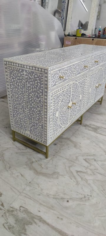 Handmade Four - Door Scroll Vine Bone Inlay Sideboard Buffet & Sideboard - Bone Inlay Furnitures