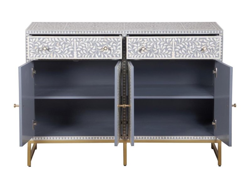 Handmade Four - Door Scroll Vine Bone Inlay Sideboard Buffet & Sideboard - Bone Inlay Furnitures