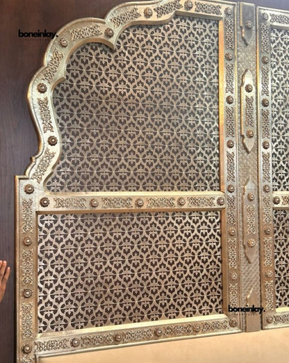Handmade Vintage Silver Sheet Metal Jaipur Palace Big Headboard