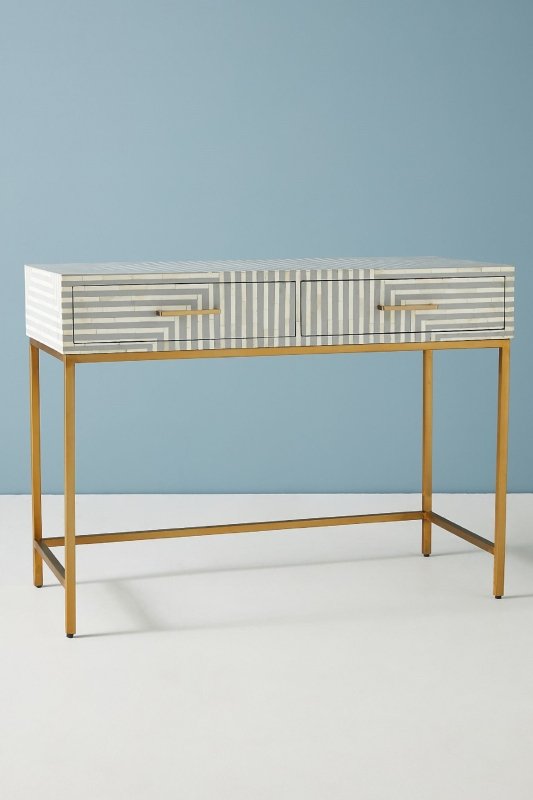 Handmade Grey Striped Inlay Desk console table - Bone Inlay Furnitures