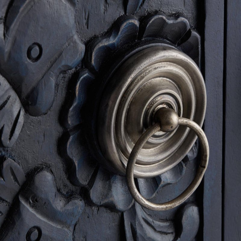 Handmade Hand Carved Indian Traditional Fish Nairi Design Armoire Closet Armoire - Bone Inlay Furnitures