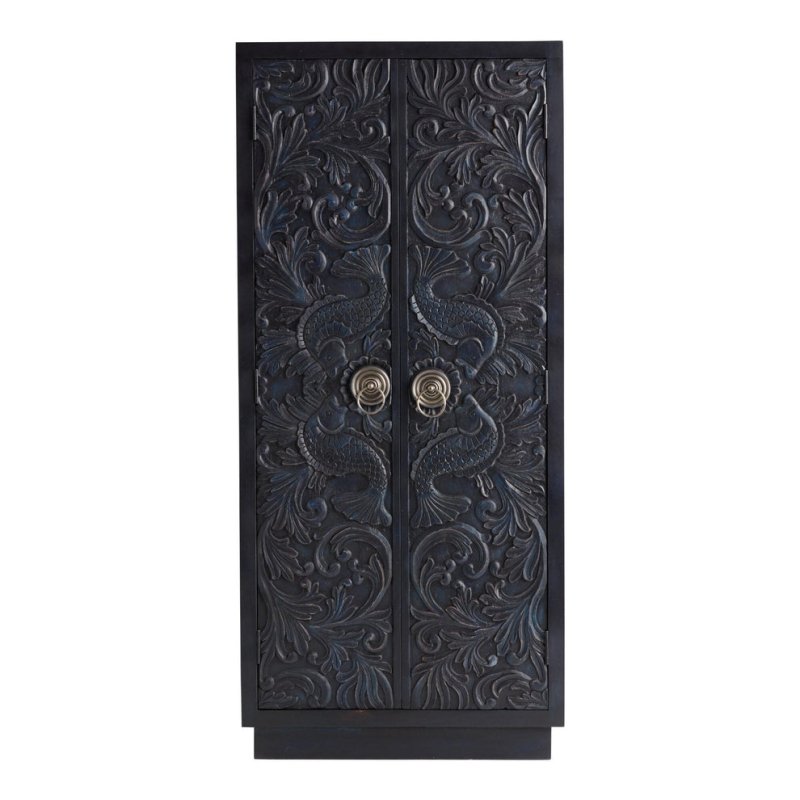 Handmade Hand Carved Indian Traditional Fish Nairi Design Armoire Closet Armoire - Bone Inlay Furnitures