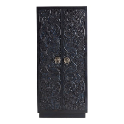 Handmade Hand Carved Indian Traditional Fish Nairi Design Armoire Closet Armoire - Bone Inlay Furnitures