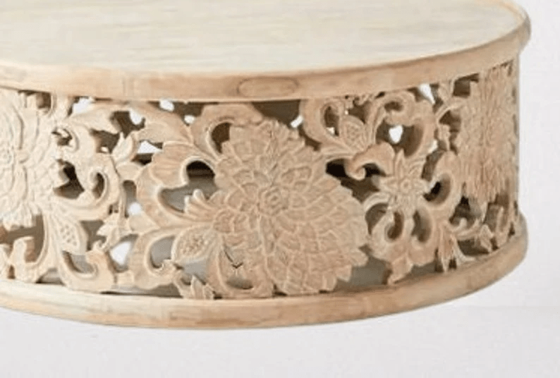 Handmade Handcarved Flower Round Coffee Table Center Table - Bone Inlay Furnitures
