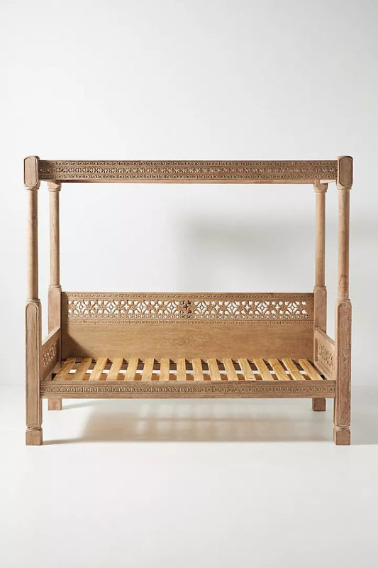 Handmade Handcarved Solid Wooden Carved Ezana Indian Canopy Daybed Daybed - Bone Inlay Furnitures