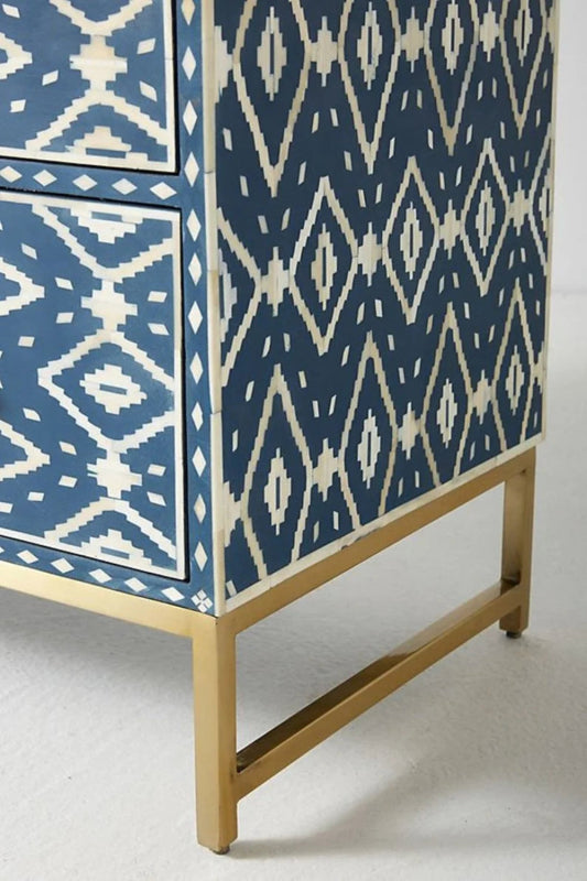 Handmade Ikkat Inlay Chest of Three - Drawer Dresser Chest of Drawers - Bone Inlay Furnitures