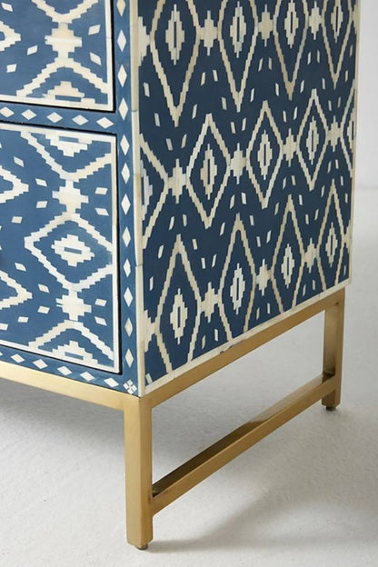 Handmade Ikkat Inlay Chest of Three - Drawer Dresser Chest of Drawers - Bone Inlay Furnitures