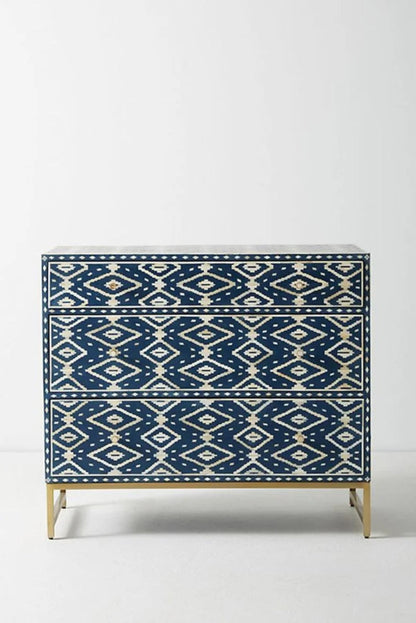 Handmade Ikkat Inlay Chest of Three - Drawer Dresser Chest of Drawers - Bone Inlay Furnitures
