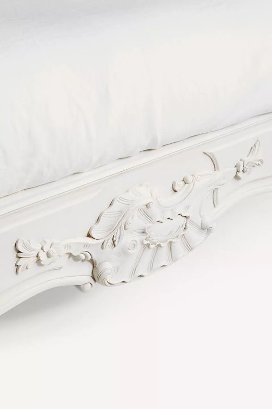 Handmade Luxury White Solid Wood Carved Menara Platform Bed Bed - Bone Inlay Furnitures
